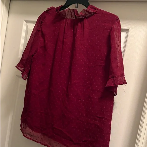 LOFT Deep Red Ruffle Blouse - Picture 4 of 4